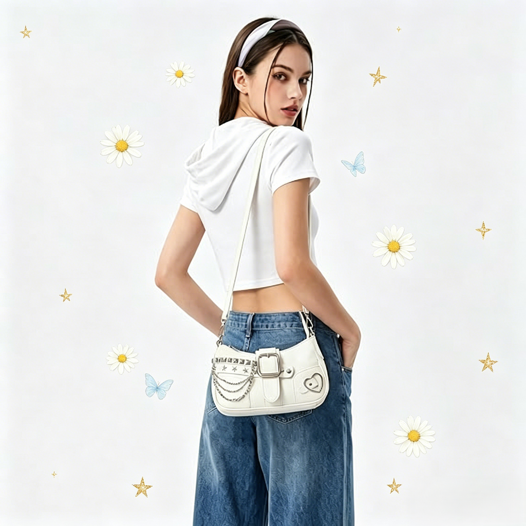 Cute Y2k Purse for Women, Star Embroidery Pattern with Chain Strap Shoulder Bag, Goth Style Cute Mini Purse