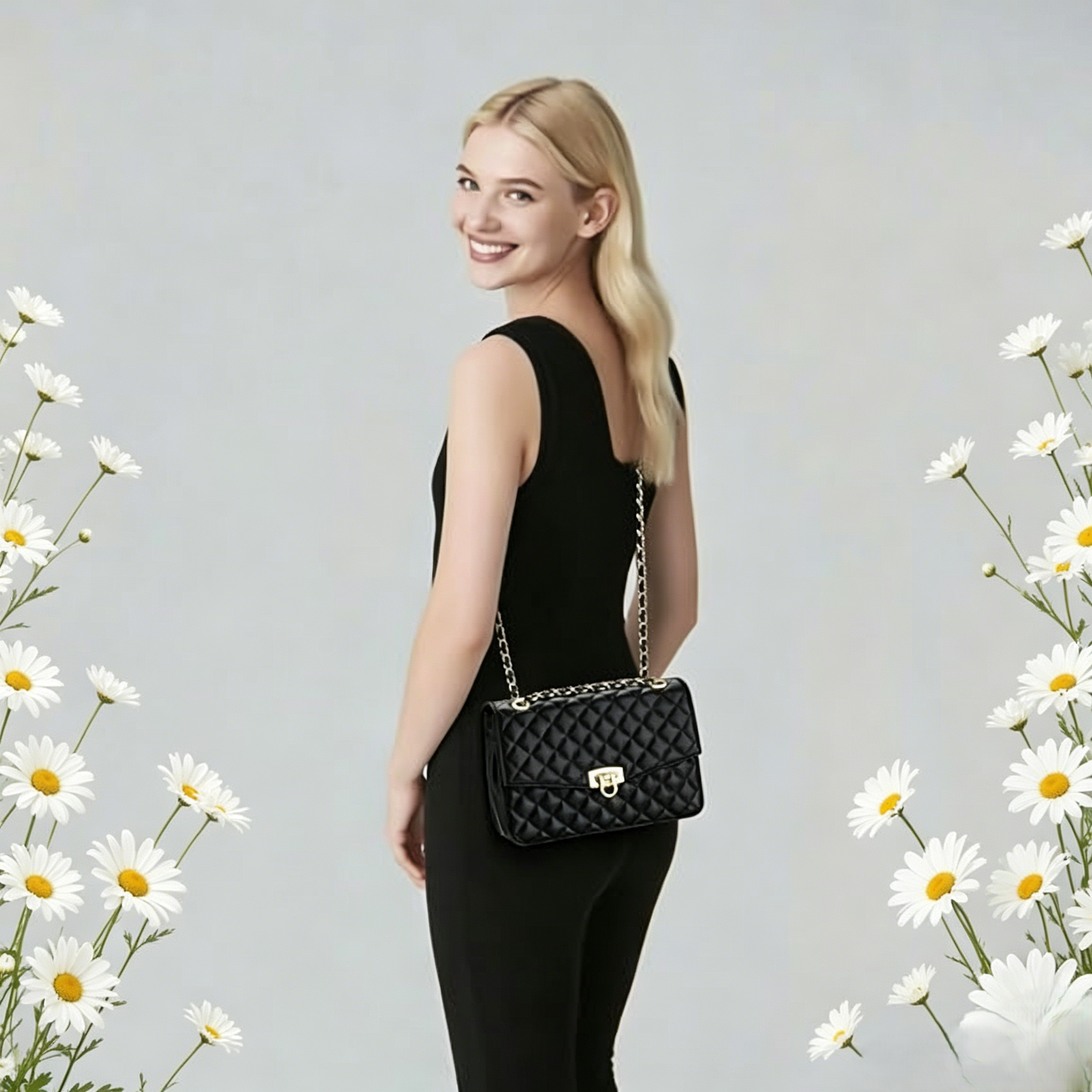 Quilted Crossbody Bag for Women, Vegan Leather Small Shoulder Purse with Chain Strap,Medium Clutch Handbag