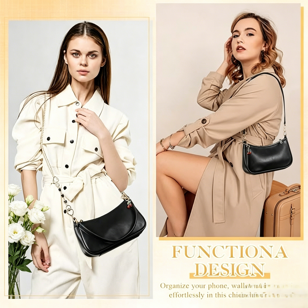 6 Pcs Shoulder Purse for Women with 3 Extender Chain Cherry Charm Small Leather Bag Handbag Tote Kit Birthday Gift