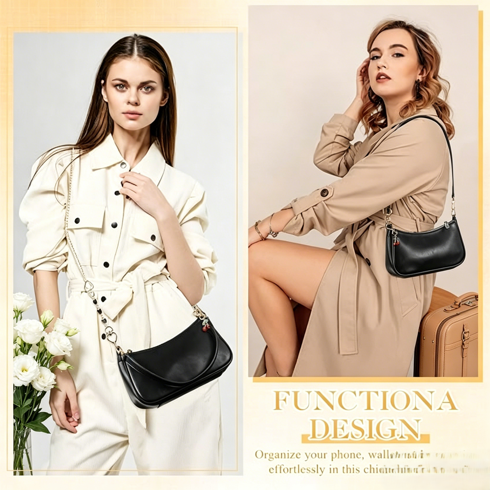 6 Pcs Shoulder Purse for Women with 3 Extender Chain Cherry Charm Small Leather Bag Handbag Tote Kit Birthday Gift