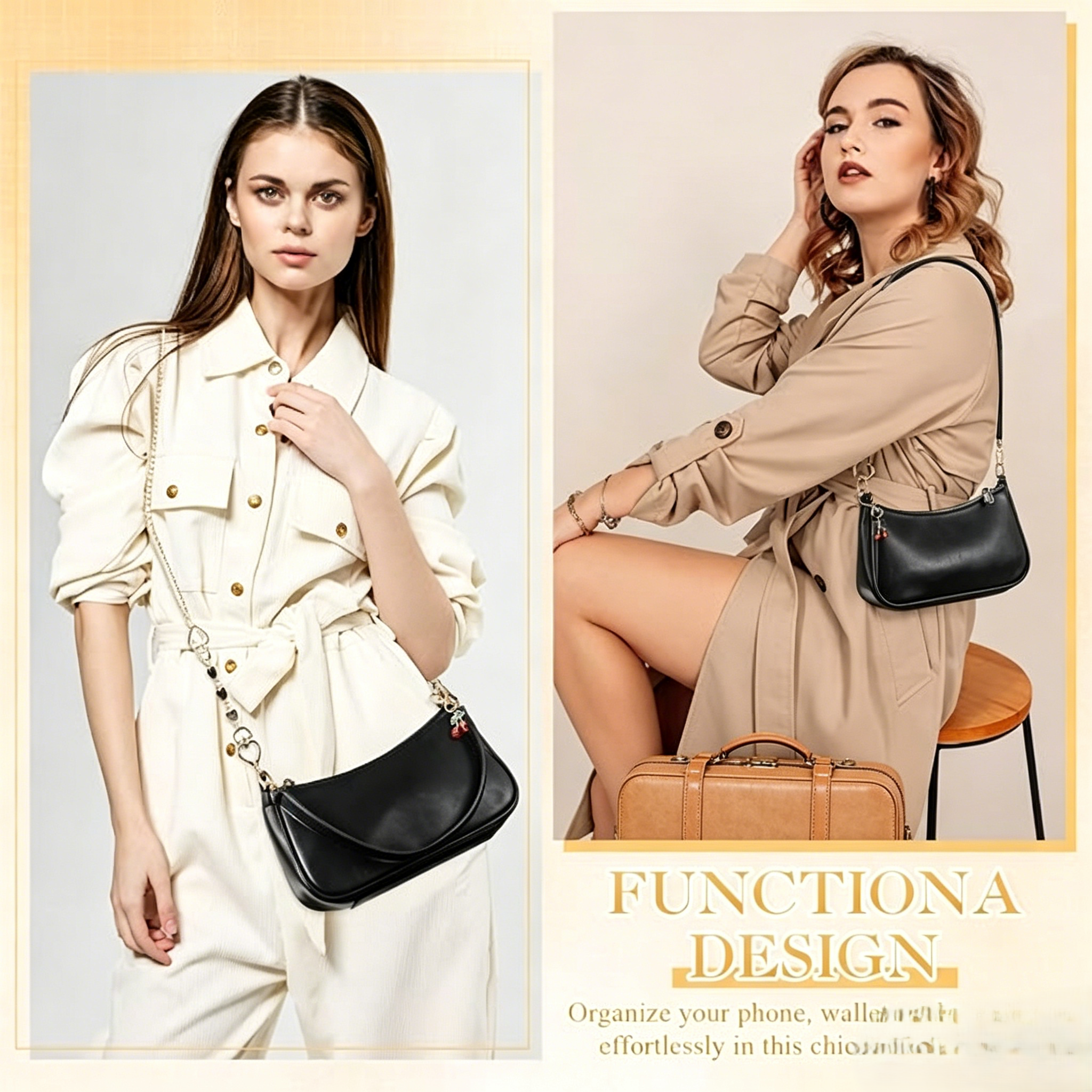 6 Pcs Shoulder Purse for Women with 3 Extender Chain Cherry Charm Small Leather Bag Handbag Tote Kit Birthday Gift