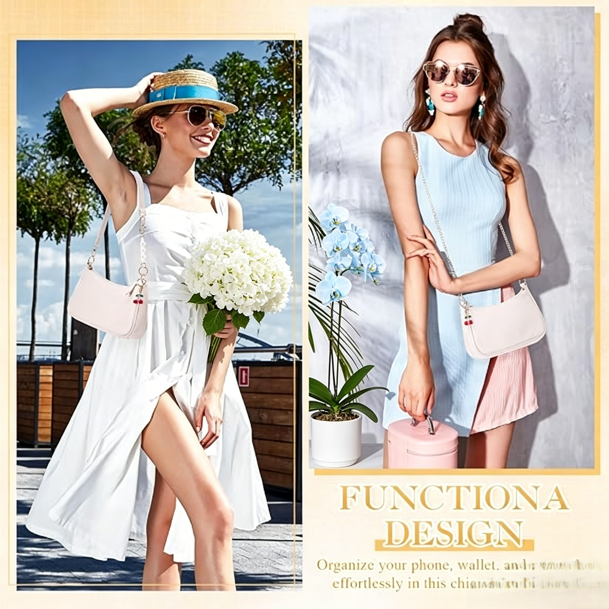 6 Pcs Shoulder Purse for Women with 3 Extender Chain Cherry Charm Small Leather Bag Handbag Tote Kit Birthday Gift