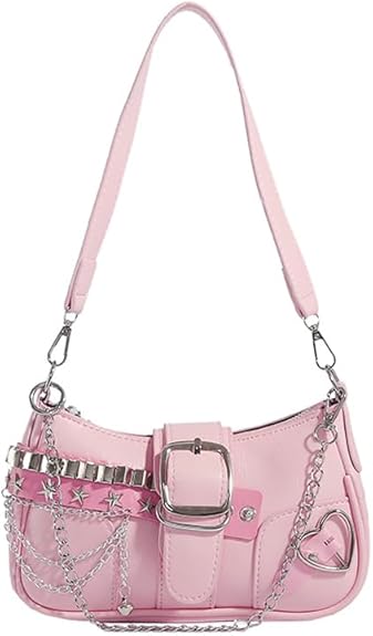 Cute Y2k Purse for Women, Star Embroidery Pattern with Chain Strap Shoulder Bag, Goth Style Cute Mini Purse