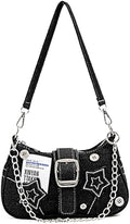 Cute Y2k Purse for Women, Star Embroidery Pattern with Chain Strap Shoulder Bag, Goth Style Cute Mini Purse