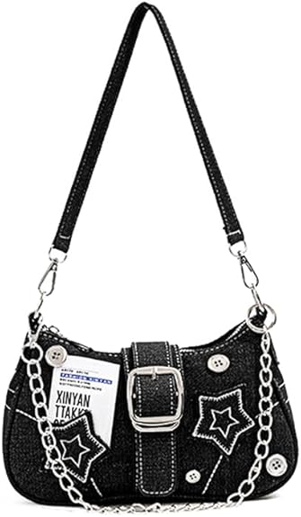 Cute Y2k Purse for Women, Star Embroidery Pattern with Chain Strap Shoulder Bag, Goth Style Cute Mini Purse