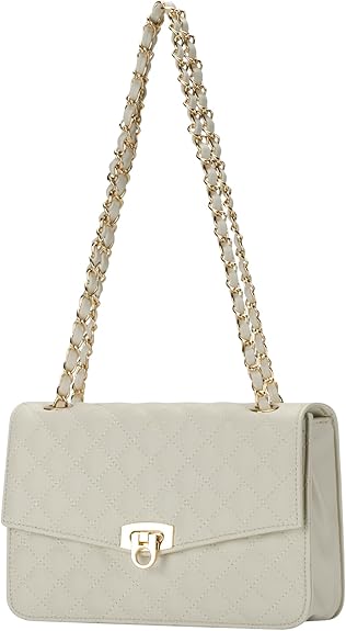 Quilted Crossbody Bag for Women, Vegan Leather Small Shoulder Purse with Chain Strap,Medium Clutch Handbag