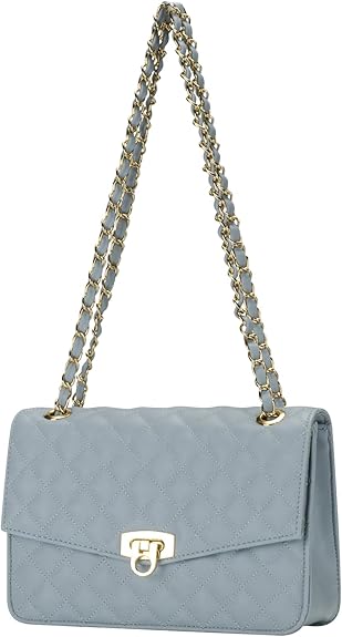 Quilted Crossbody Bag for Women, Vegan Leather Small Shoulder Purse with Chain Strap,Medium Clutch Handbag