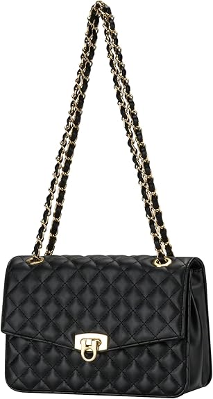 Quilted Crossbody Bag for Women, Vegan Leather Small Shoulder Purse with Chain Strap,Medium Clutch Handbag