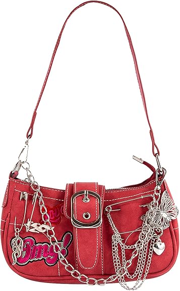 Cute Y2k Purse for Women, Star Embroidery Pattern with Chain Strap Shoulder Bag, Goth Style Cute Mini Purse