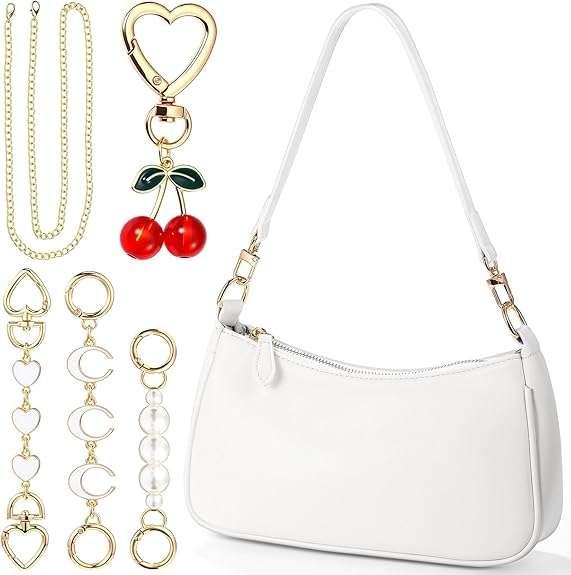 6 Pcs Shoulder Purse for Women with 3 Extender Chain Cherry Charm Small Leather Bag Handbag Tote Kit Birthday Gift