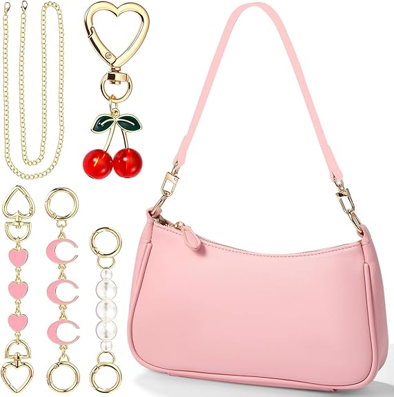 6 Pcs Shoulder Purse for Women with 3 Extender Chain Cherry Charm Small Leather Bag Handbag Tote Kit Birthday Gift