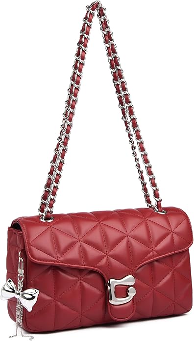 Quilted Crossbody Bags for Women - Small Leather Cross Body Shoulder Handbags Satchel Designer Evening Chain Purses | Cute pendant charm, Quilted PU leather, Great value, Large roomy capacity, Multi-compartments, Adjustable strap