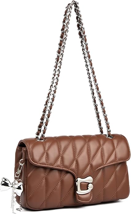 Quilted Crossbody Bags for Women - Small Leather Cross Body Shoulder Handbags Satchel Designer Evening Chain Purses | Cute pendant charm, Quilted PU leather, Great value, Large roomy capacity, Multi-compartments, Adjustable strap