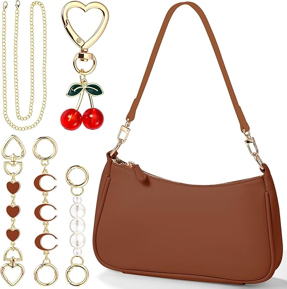 6 Pcs Shoulder Purse for Women with 3 Extender Chain Cherry Charm Small Leather Bag Handbag Tote Kit Birthday Gift