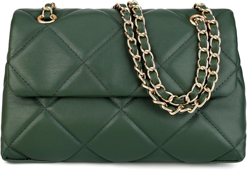 Quilted Crossbody Purses for Women Small Ladies Shoulder Bags with Chain Trendy Clutch Purse Cute Designer Bag