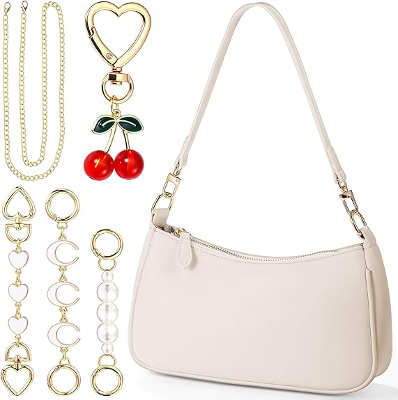 6 Pcs Shoulder Purse for Women with 3 Extender Chain Cherry Charm Small Leather Bag Handbag Tote Kit Birthday Gift