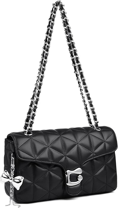Quilted Crossbody Bags for Women - Small Leather Cross Body Shoulder Handbags Satchel Designer Evening Chain Purses | Cute pendant charm, Quilted PU leather, Great value, Large roomy capacity, Multi-compartments, Adjustable strap