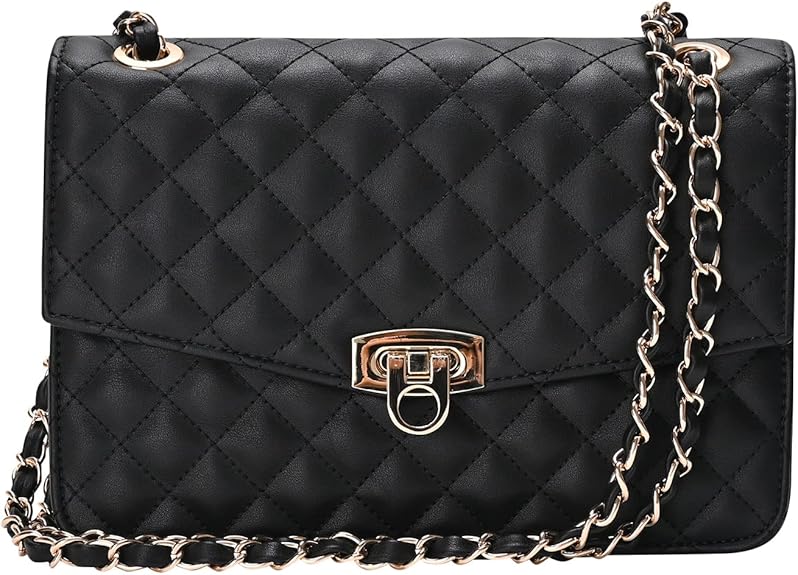 Cross Body Bags for Women, Medium Flap Crossbody Handbag with Chain Strap, Soft Vegan Leather Clutch Purse