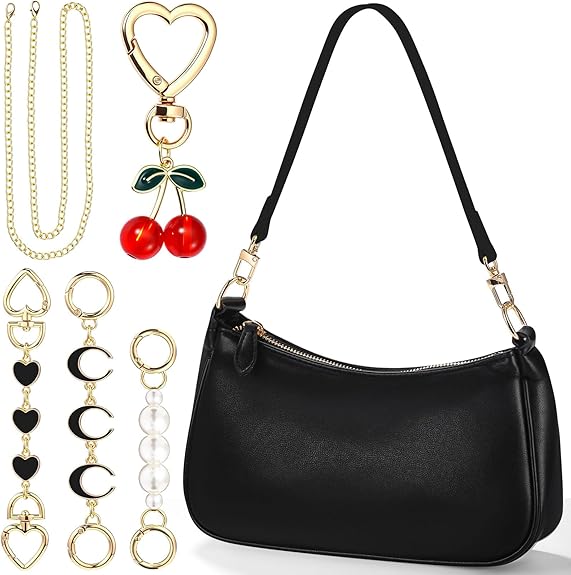 6 Pcs Shoulder Purse for Women with 3 Extender Chain Cherry Charm Small Leather Bag Handbag Tote Kit Birthday Gift
