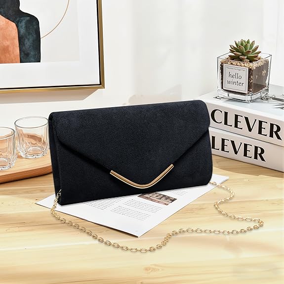 Cross Body Bags for Women, Trendy Vegan Leather Envelope Evening Bags w/Chain, Wedding Cocktail Party Formal Handbags